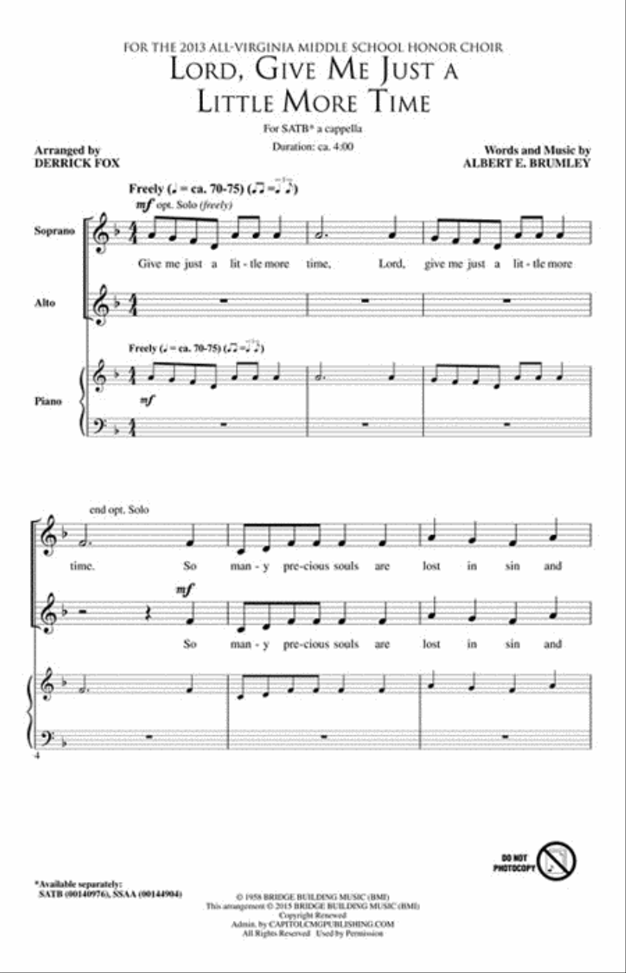 Lord, Give Me Just a Little More Time 4-Part scores gallery preview page 2