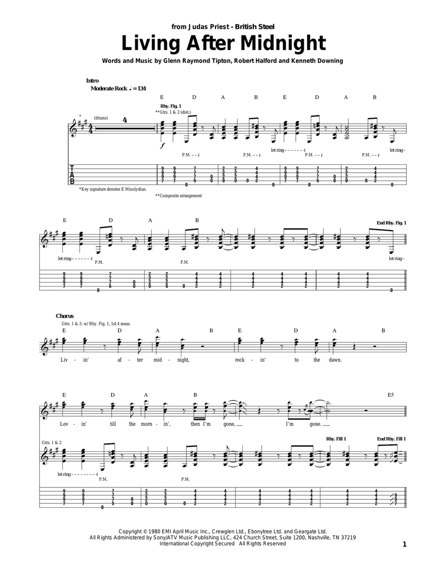 Living After Midnight Electric Guitar scores gallery preview page 1