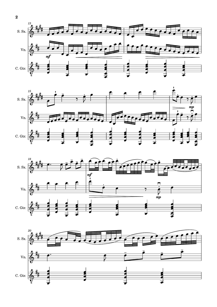 Canon in D Major, P.37; T.337. S. Sax, Violin, and Guitar. Score and Parts. Chamber Music scores gallery preview page 2