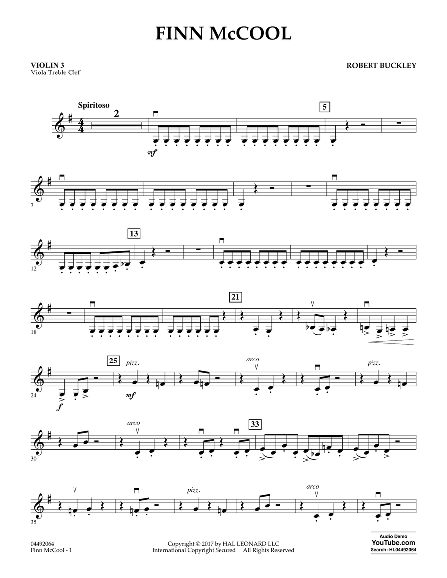 Finn McCool - Violin 3 (Viola Treble Clef) Orchestra scores gallery preview page 1