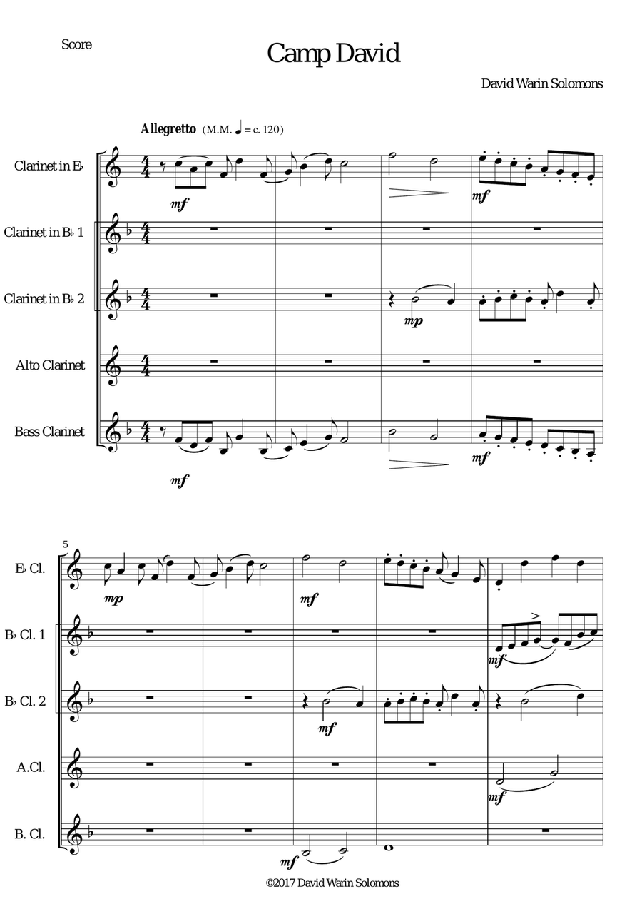 Camp David for clarinet quintet (lower version)