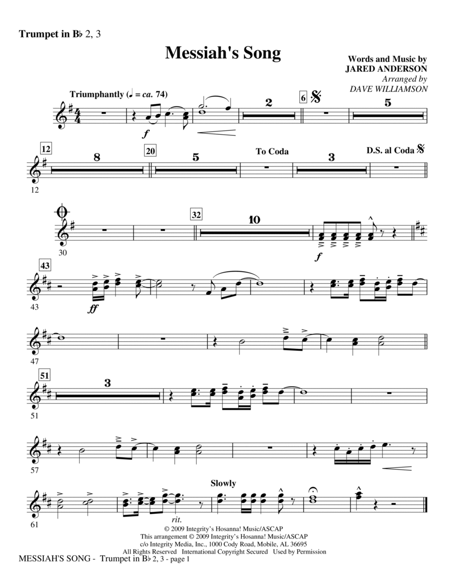 Messiah's Song - Bb Trumpet 2,3