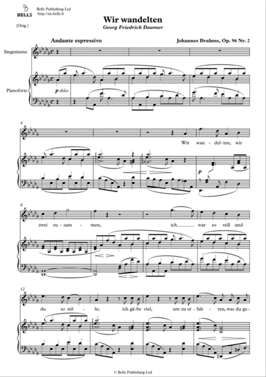 Wir wandelten, Op. 96 No. 2 (Original key. D-flat Major) Voice Solo scores gallery preview page 1
