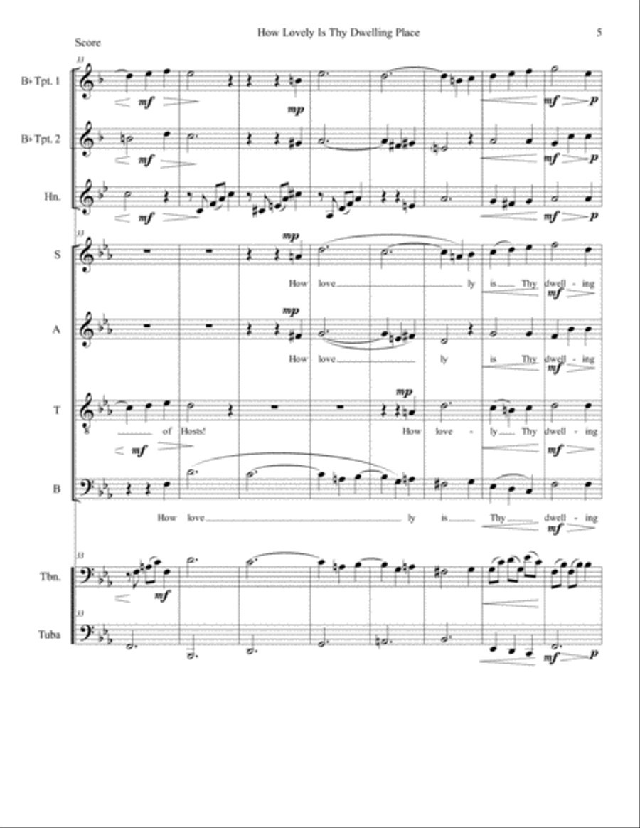 How Lovely Is Thy Dwelling Place for SATB and Brass Quintet 4-Part scores gallery preview page 6