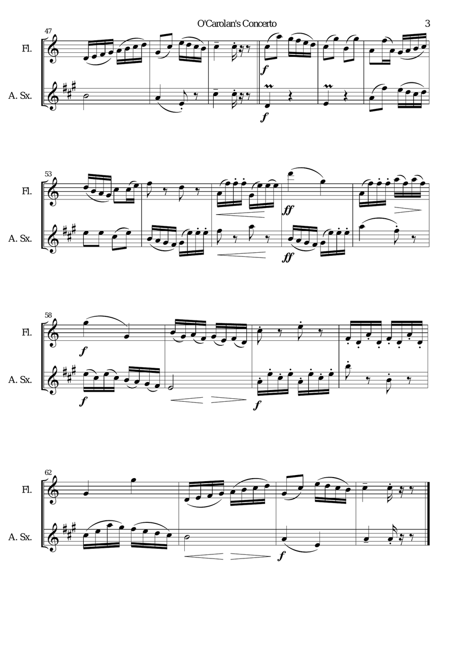 O'Carolan's Concerto for flute and alto saxophone Woodwind Duet scores gallery preview page 3