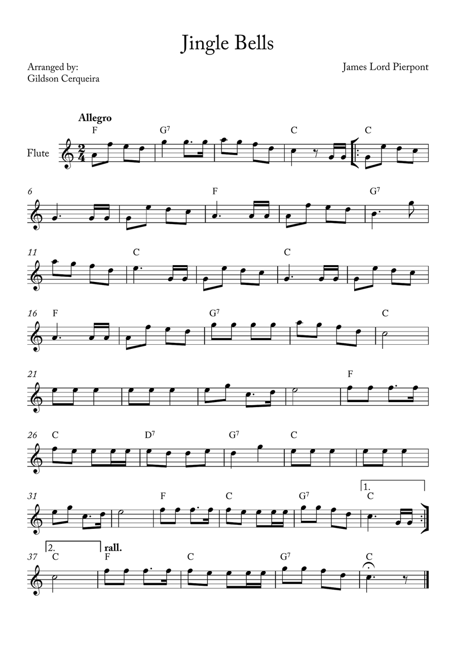 Jingle Bells Flute Solo scores gallery preview page 1