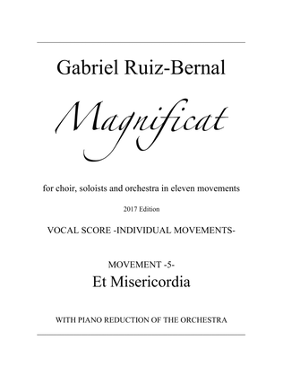 MAGNIFICAT. Mov. 5 "Et Misericordia" for Soprano, Alto, Tenor with piano (orchestra reduction)