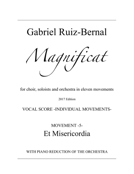 MAGNIFICAT. Mov. 5 "Et Misericordia" for Soprano, Alto, Tenor with piano (orchestra reduction) image number null
