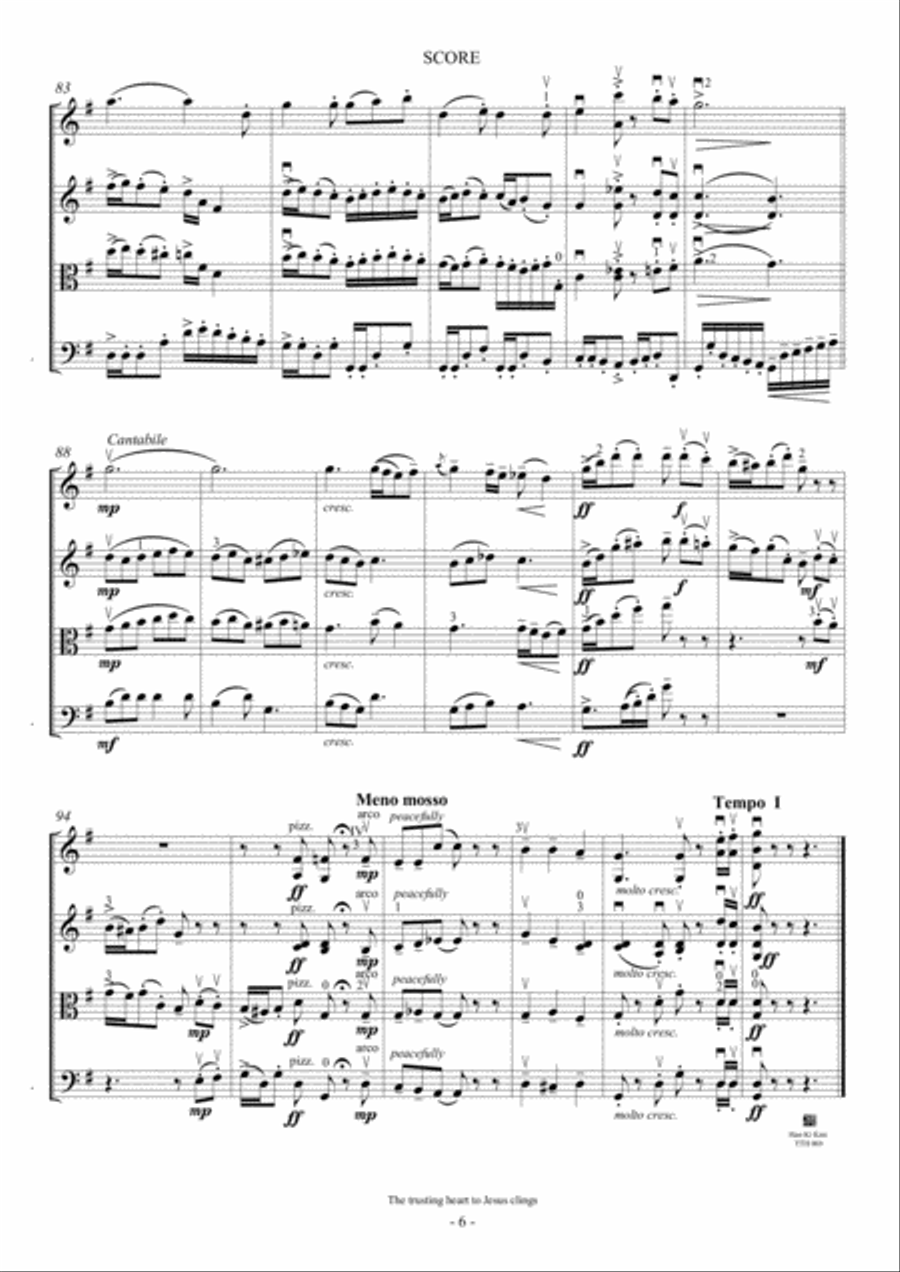 The trusting heart to Jesus clings (For String Quartet) String Quartet scores gallery preview page 6
