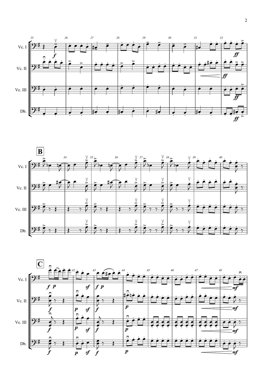 Trepak, from The Nutcracker, by Peter Ilyich Tchaikovsky, arranged for 3 Cellos and 1 Double Bass String Quartet scores gallery preview page 2