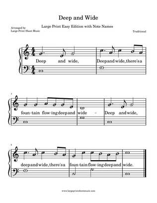 Deep And Wide LARGE PRINT Easy Piano Hymn Sunday School