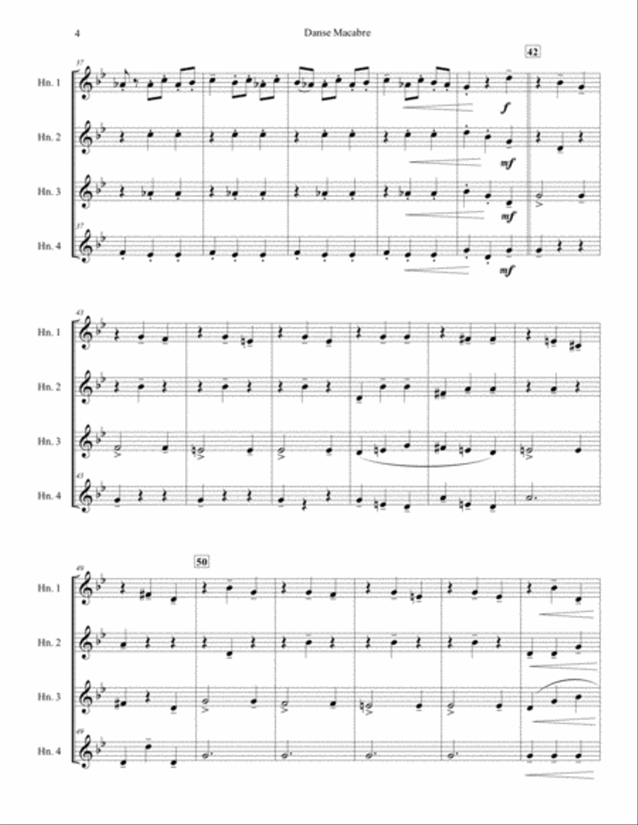 Danse Macabre for French Horn Quartet French Horn Quartet scores gallery preview page 4