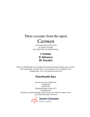 Book cover for Bizet: "Prelude, Habanera, and Toreador" from Carmen - Music for Health Duet Flute/Double Bass