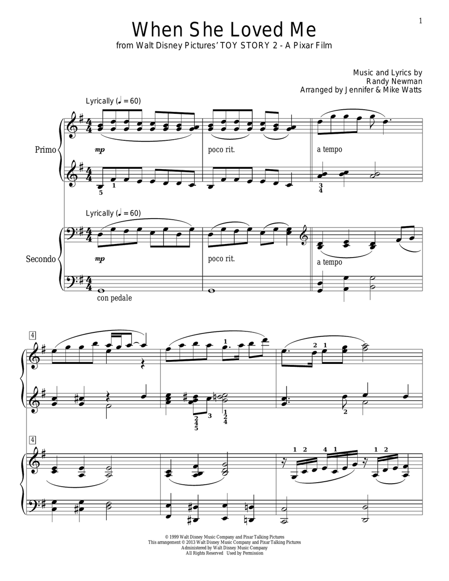 When She Loved Me (from Toy Story 2) Piano Duet scores gallery preview page 1