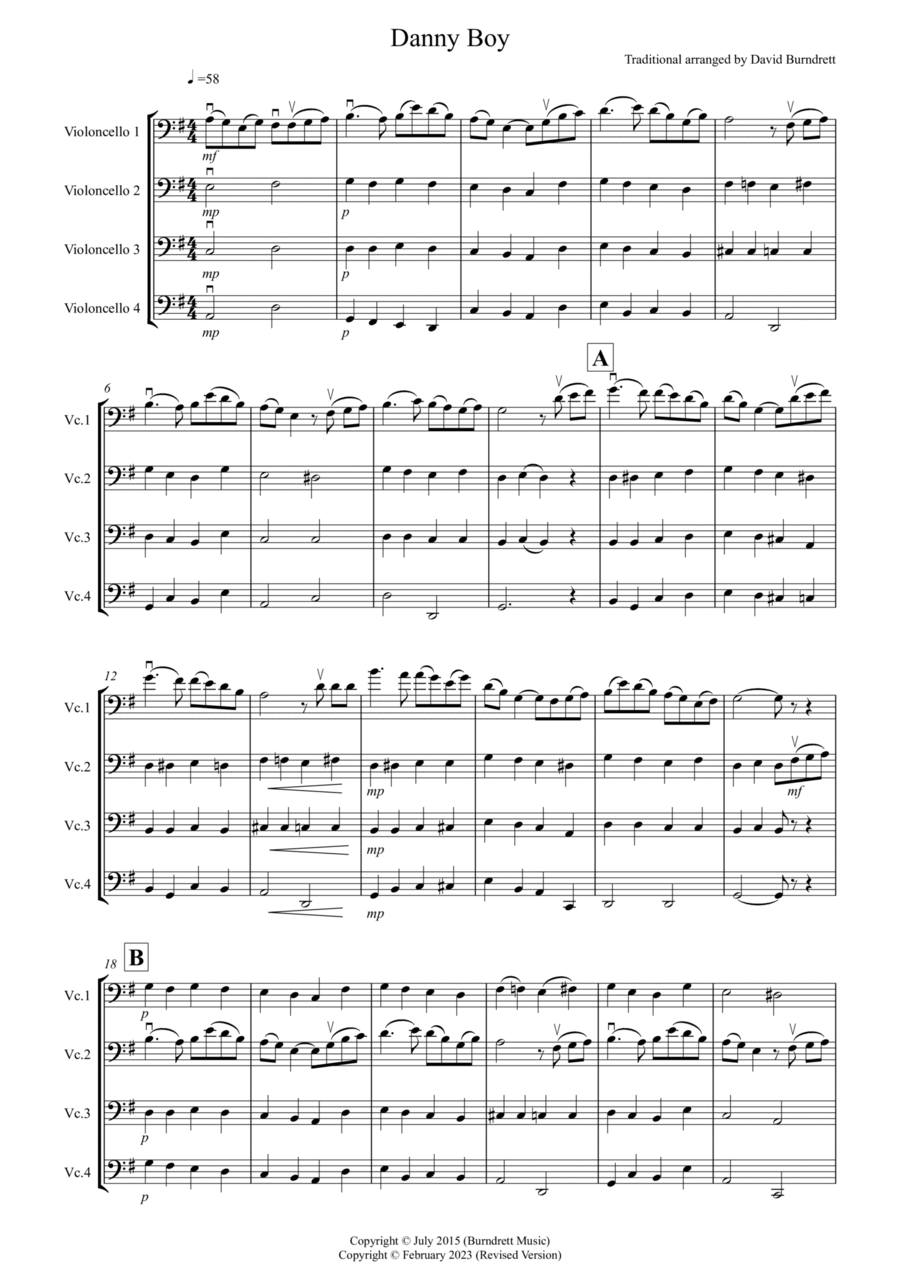 Danny Boy for Cello Quartet Cello Solo scores gallery preview page 1