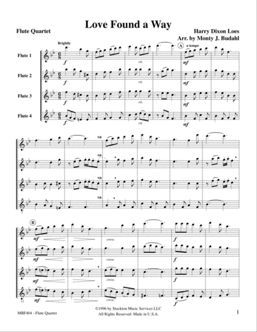 Love Found A Way Flute Quartet scores gallery preview page 1