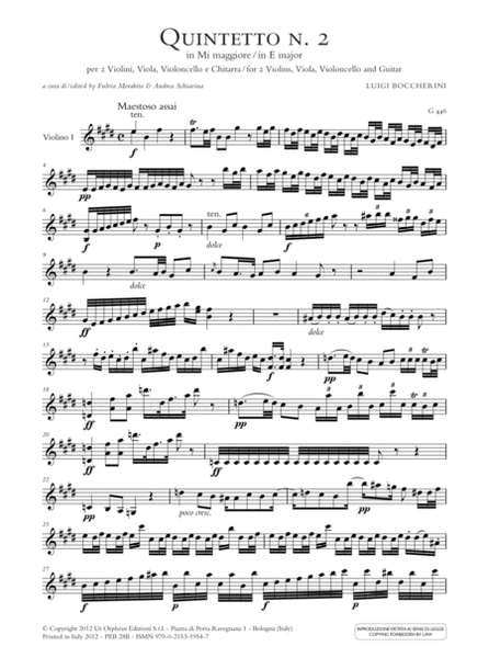 Quintet No. 2 in E major (G 446) for 2 Violins, Viola, Violoncello and Guitar