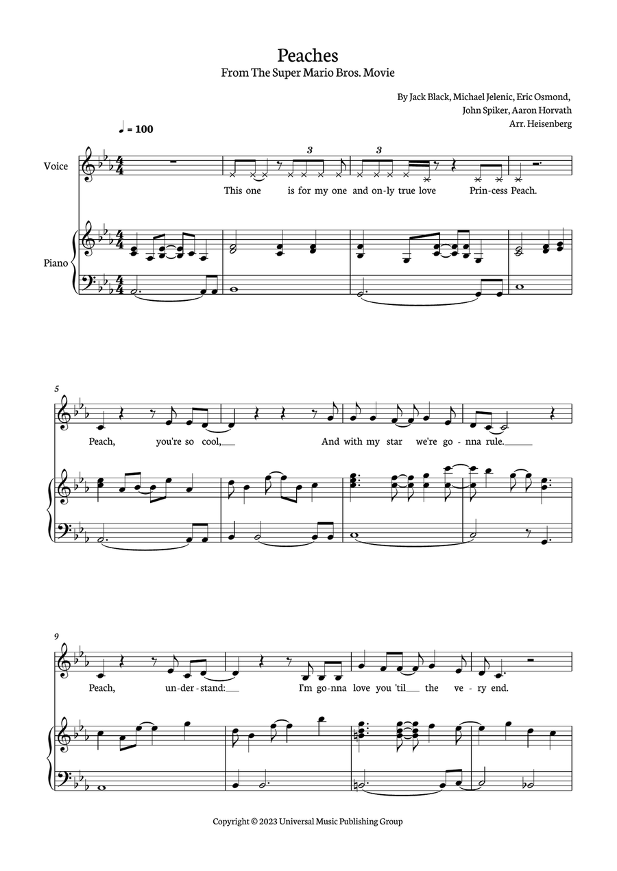 Peaches Piano, Vocal scores gallery preview page 1