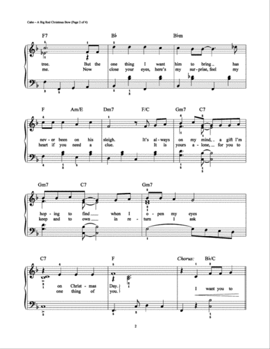 A Big Red Christmas Bow Easy Piano scores gallery preview page 2