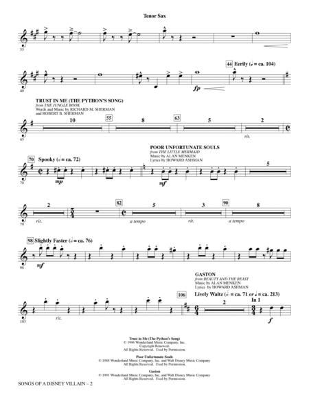 Songs of a Disney Villain (Choral Medley) - Tenor Saxophone