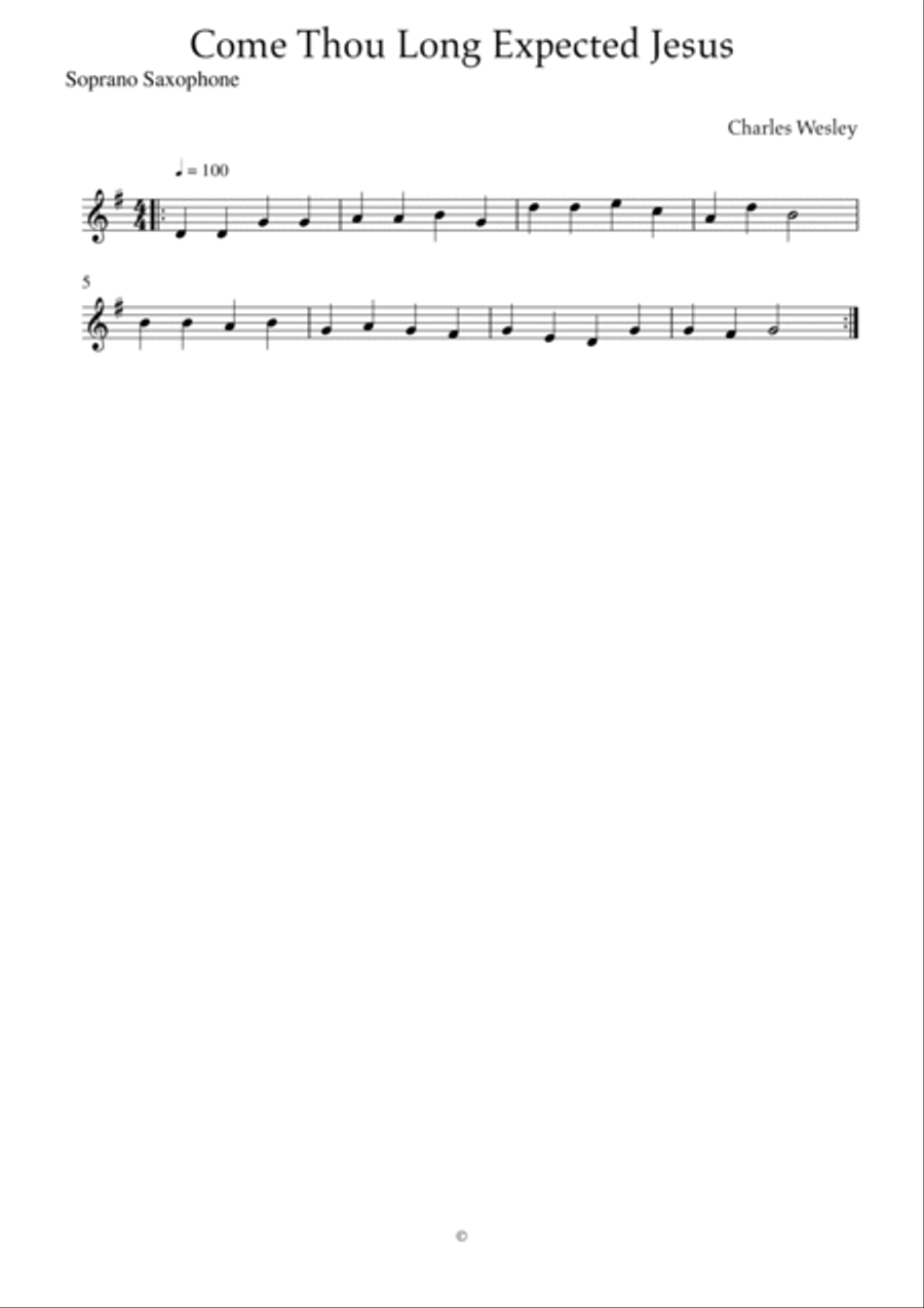 Charles Wesley - Come Thou Long Expected Jesus (Saxophone Quartet Version) Saxophone Quartet scores gallery preview page 3