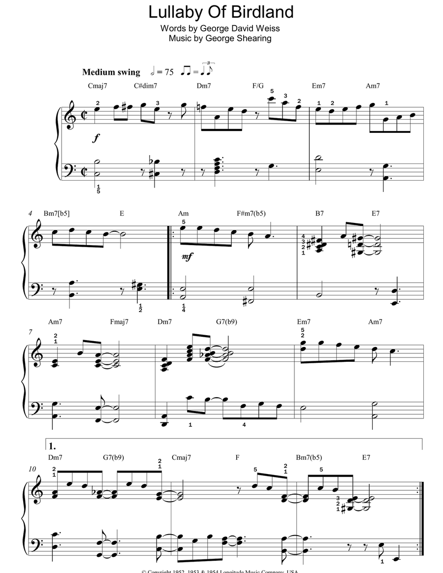Lullaby Of Birdland Piano Solo scores gallery preview page 1