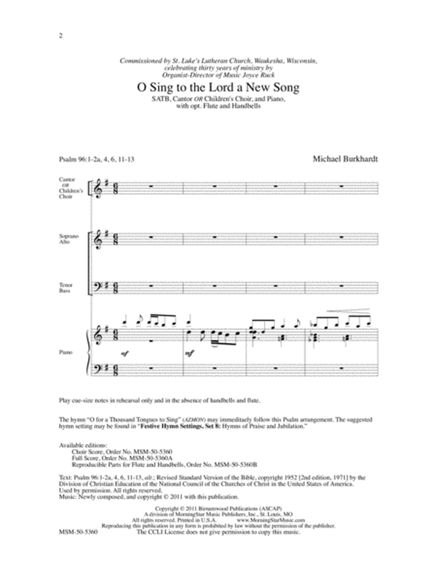O Sing to the Lord a New Song (Choral Score) image number null