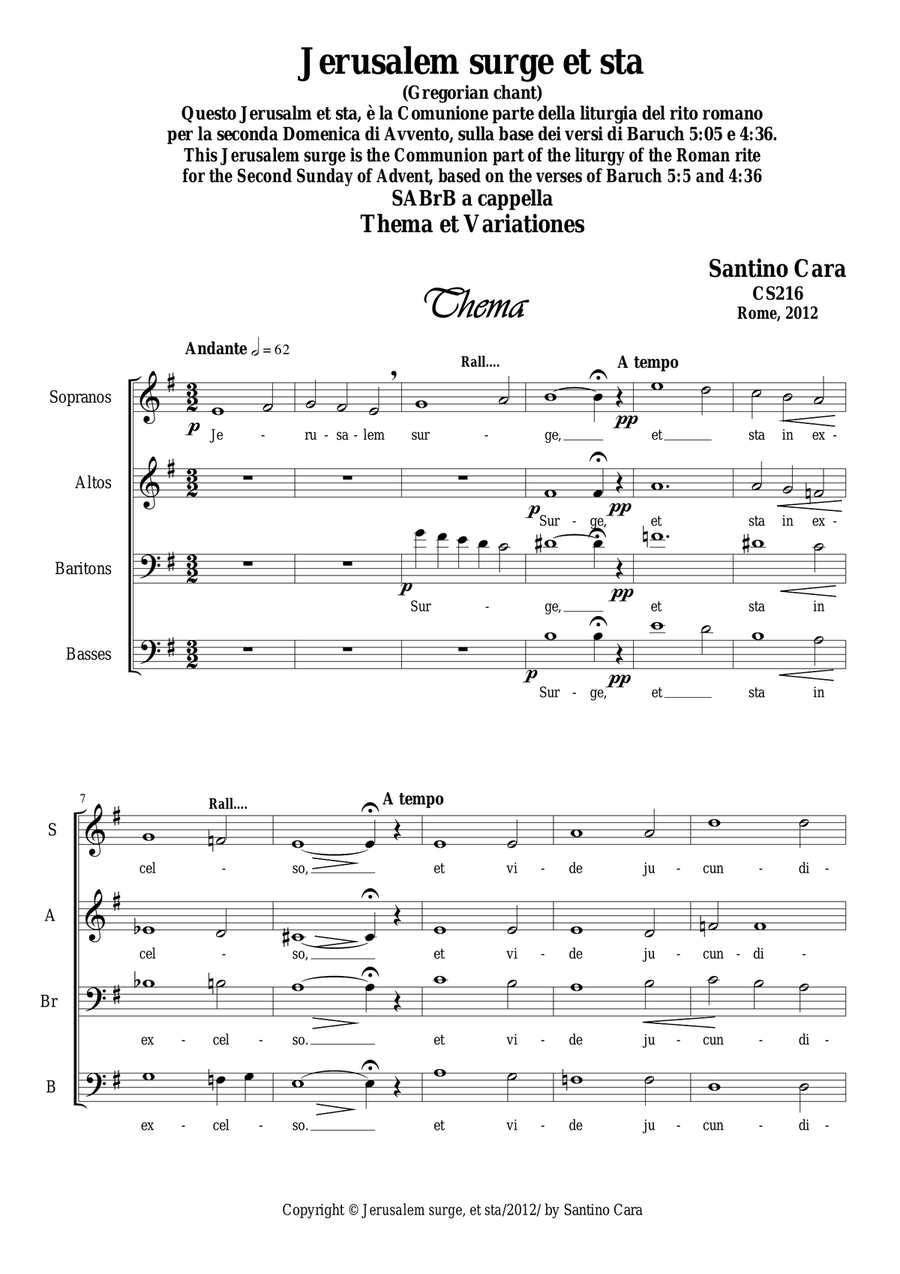 Jerusalm surge, et sta_Thema et Variationes for Choir SAbrB a cappella A Cappella scores gallery preview page 1