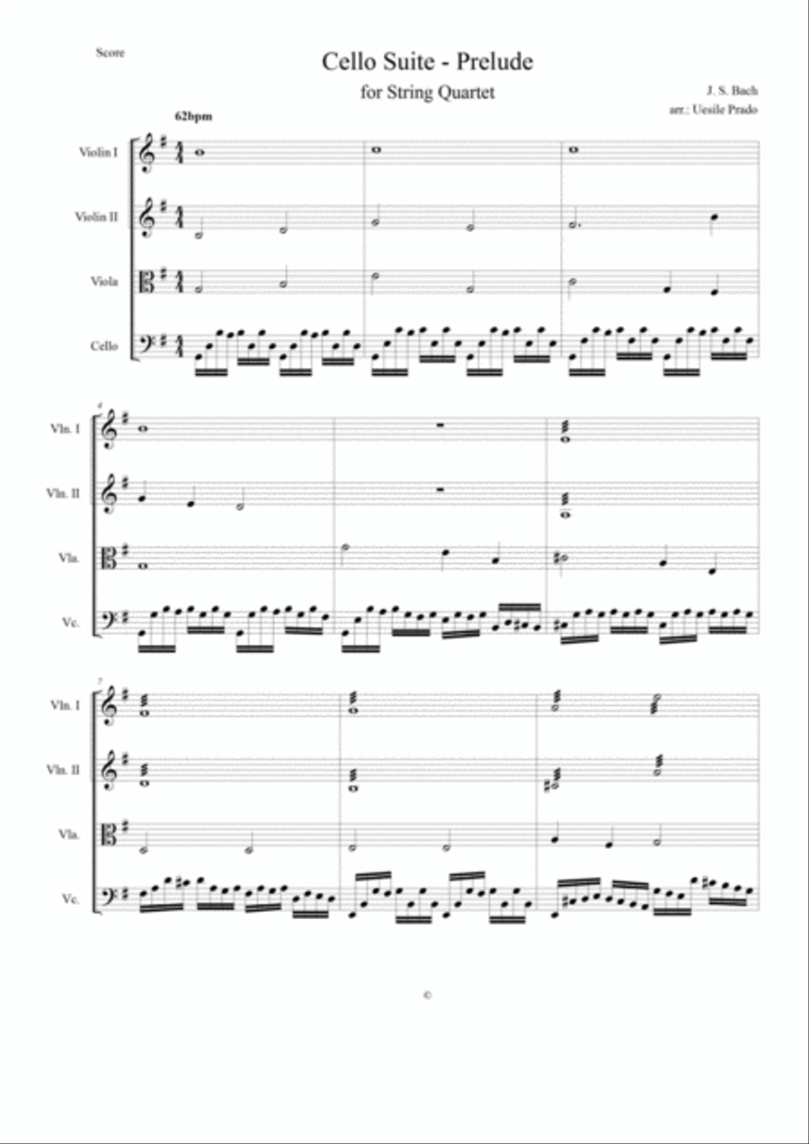 Bach is Back - Cello Suite for String Quartet String Quartet scores gallery preview page 1