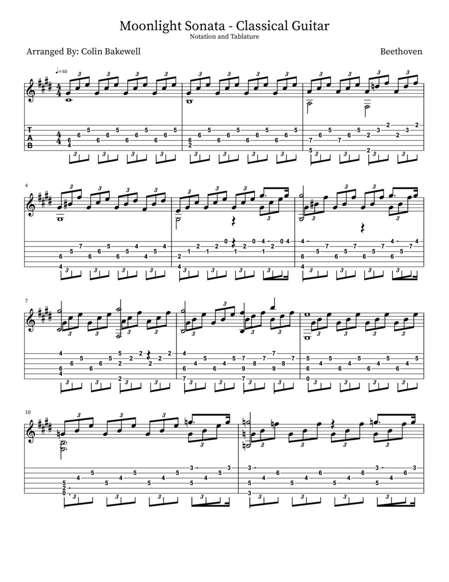Moonlight Sonata - Classical Guitar Acoustic Guitar scores gallery preview page 1