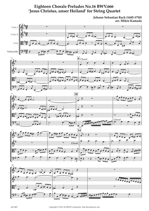 Eighteen Chorale Preludes No.16 BWV.666 ‘Jesus Christus, unser Heiland’ for String Quartet
