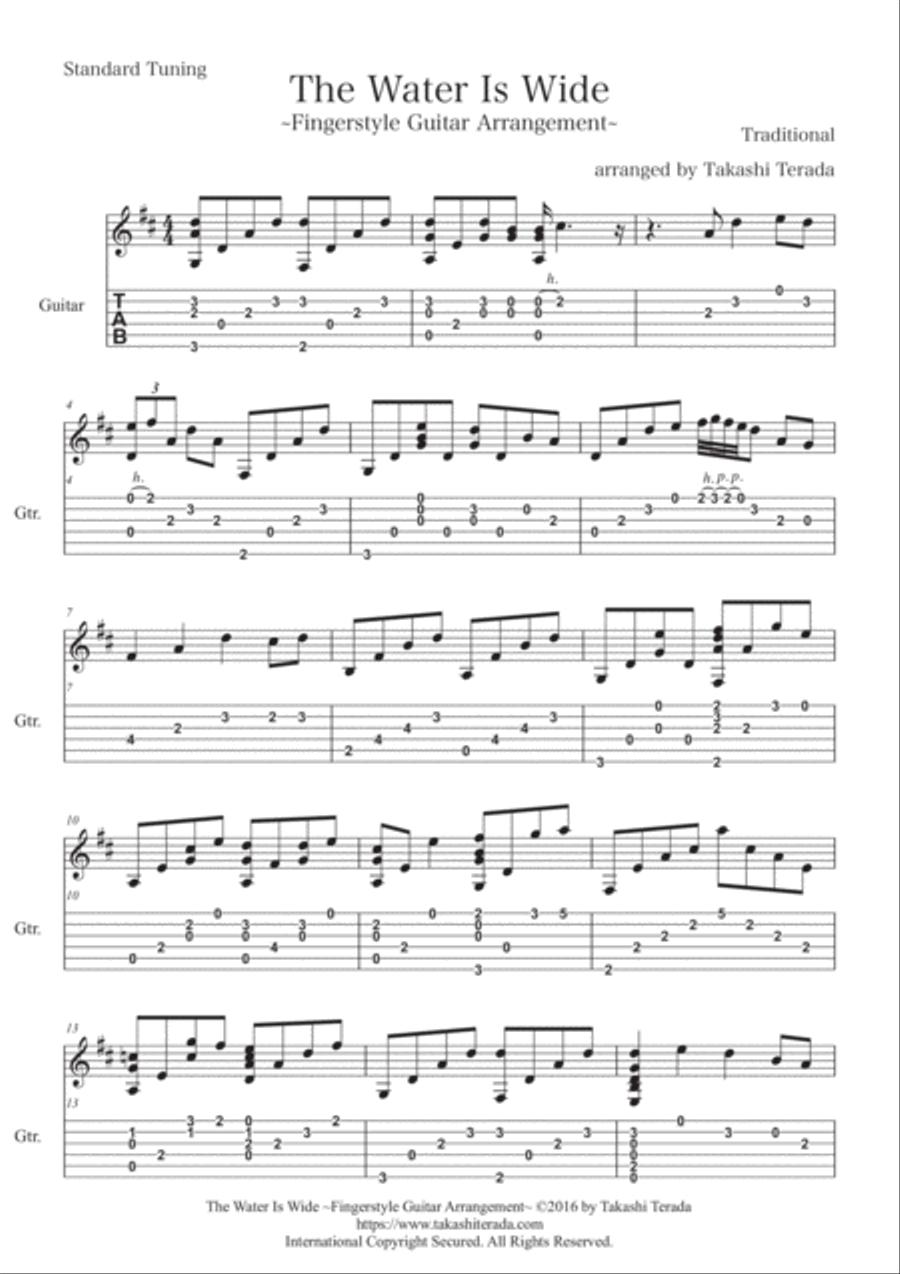 The Water Is Wide ~Fingerstyle Guitar Arrangement~ 2016 Acoustic Guitar scores gallery preview page 2