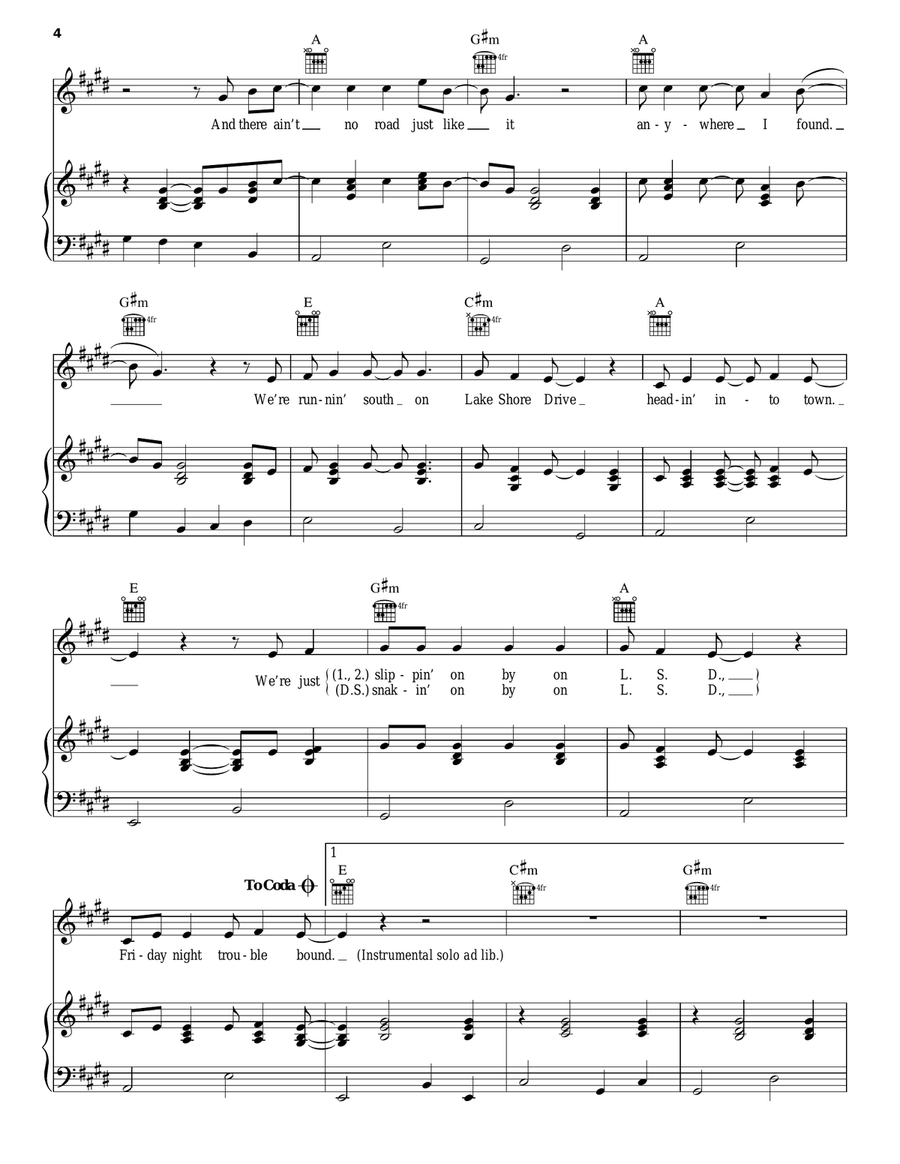 Lake Shore Drive Piano, Vocal, Guitar scores gallery preview page 4