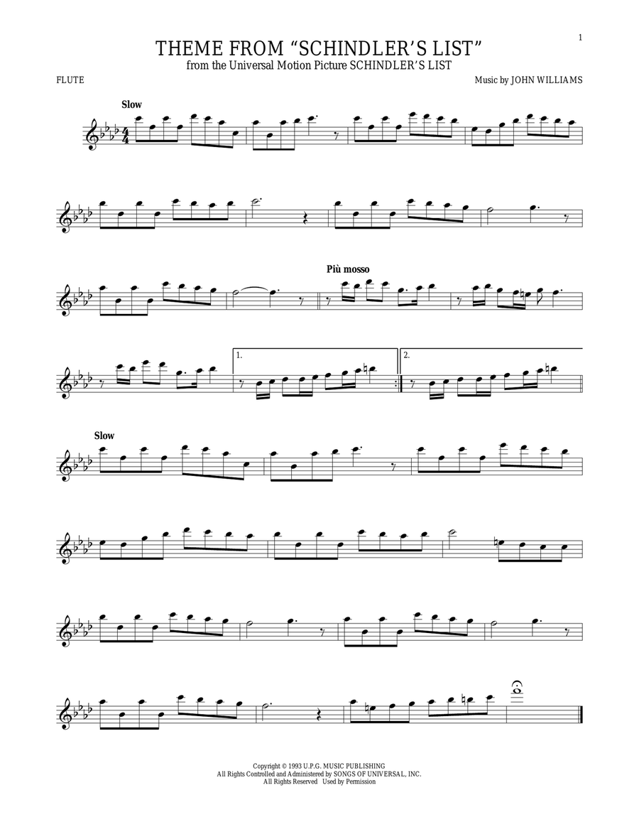Theme From Schindler's List Flute Solo scores gallery preview page 1