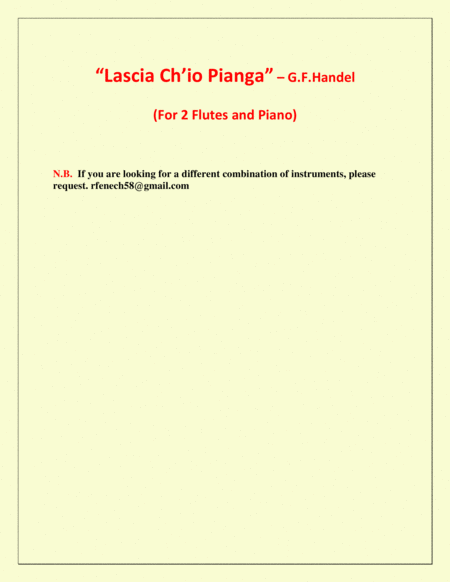 Lascia Ch'io Pianga - From Opera 'Rinaldo' - G.F. Handel (2 Flutes and Piano) image number null