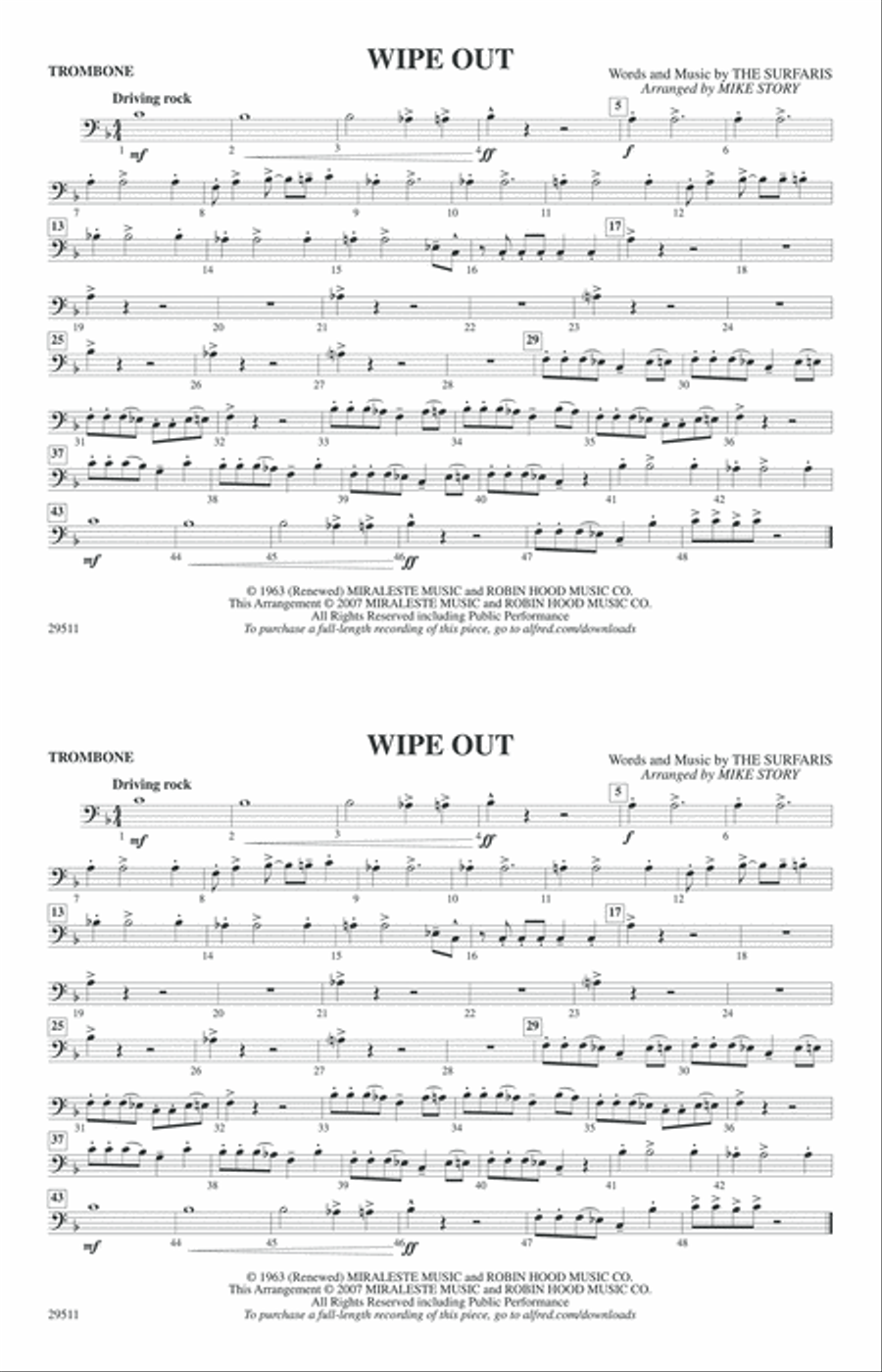 Wipe Out: 1st Trombone Wipe Out: 1st Trombone Marching Band scores gallery preview page 1
