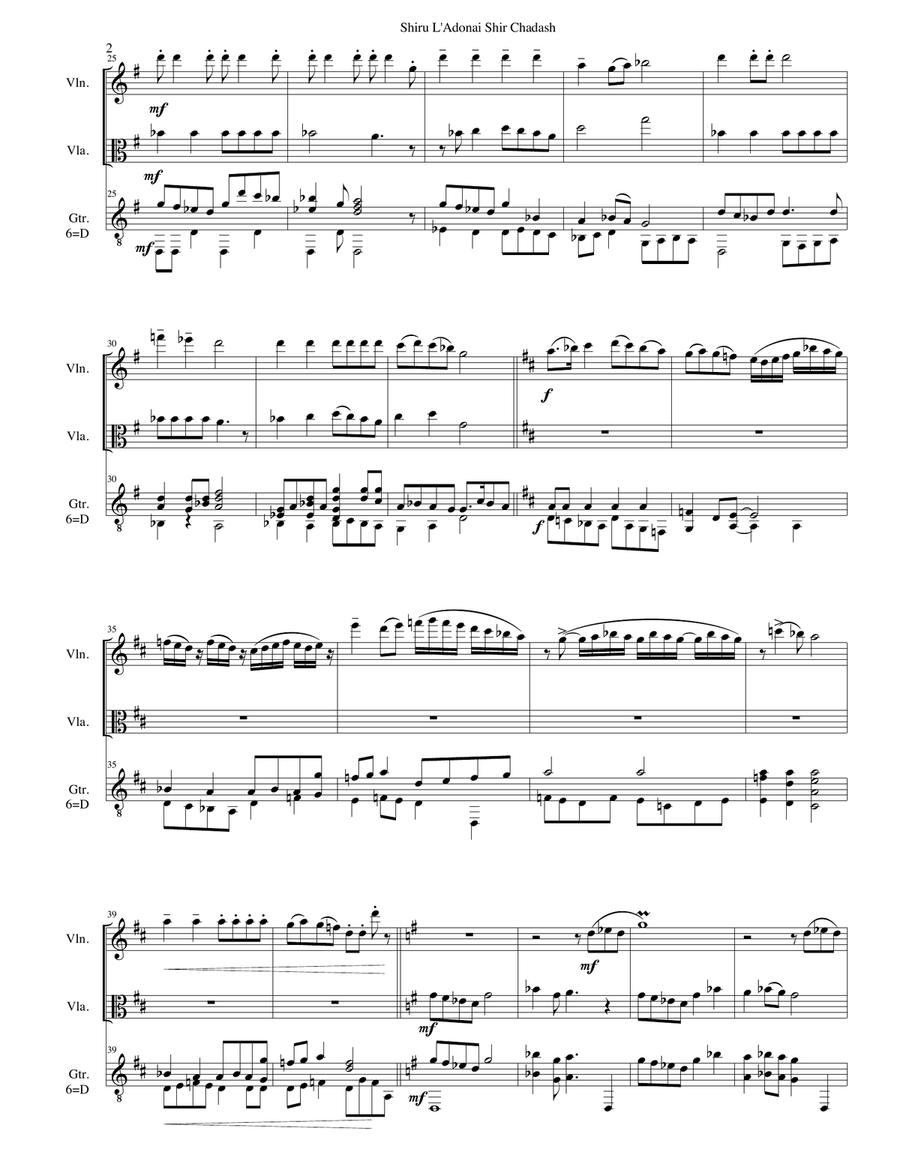 Shiru l'adonai shir chadash - O sing unto the Lord a new song violin, viola and guitar Small Ensemble scores gallery preview page 2