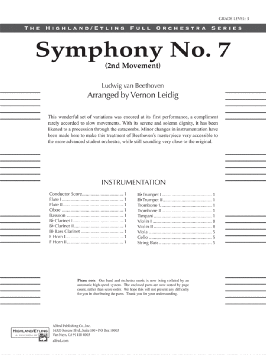 Symphony No. 7 (2nd Movement): Score Full Orchestra scores gallery preview page 1