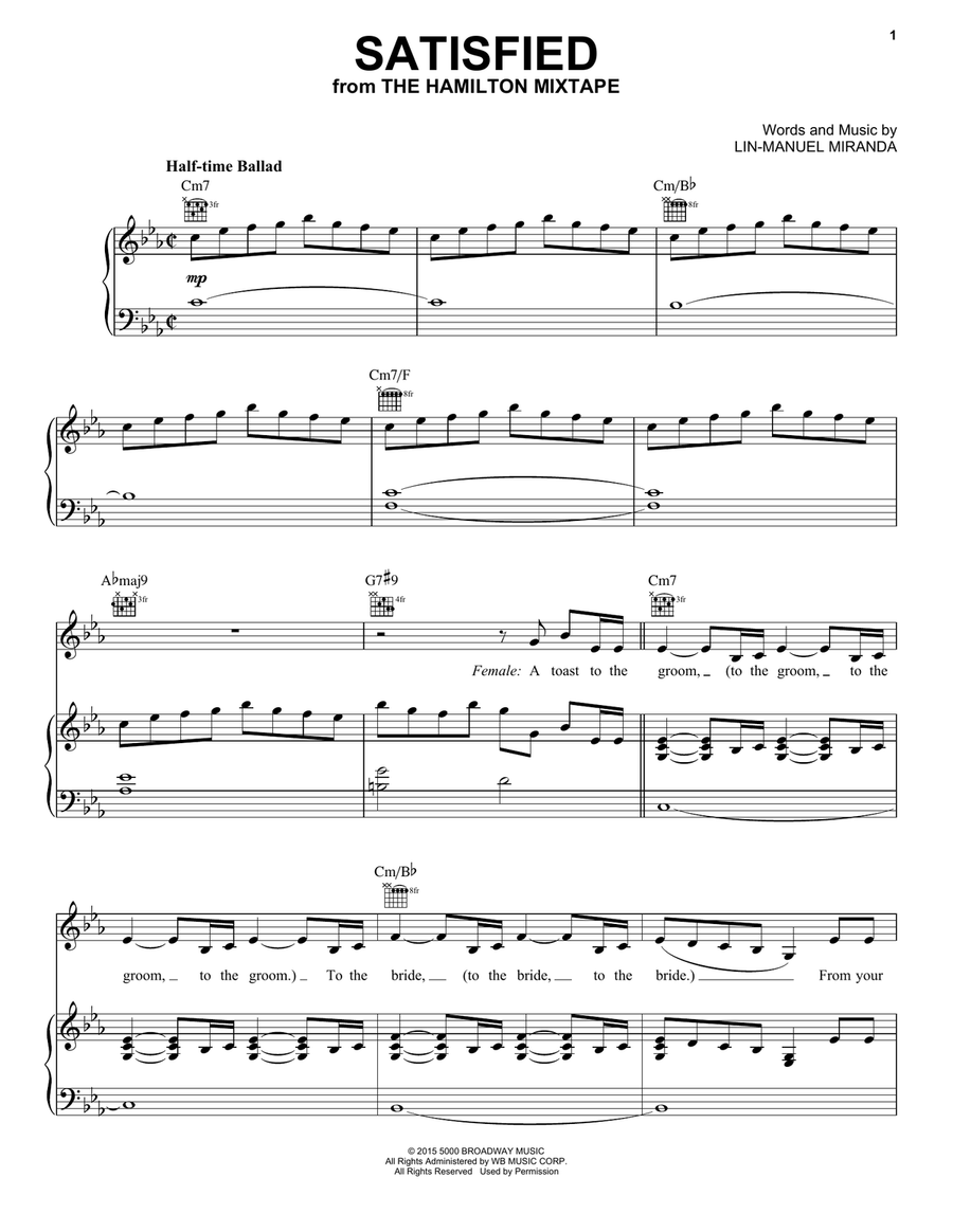 Satisfied Piano, Vocal, Guitar scores gallery preview page 1