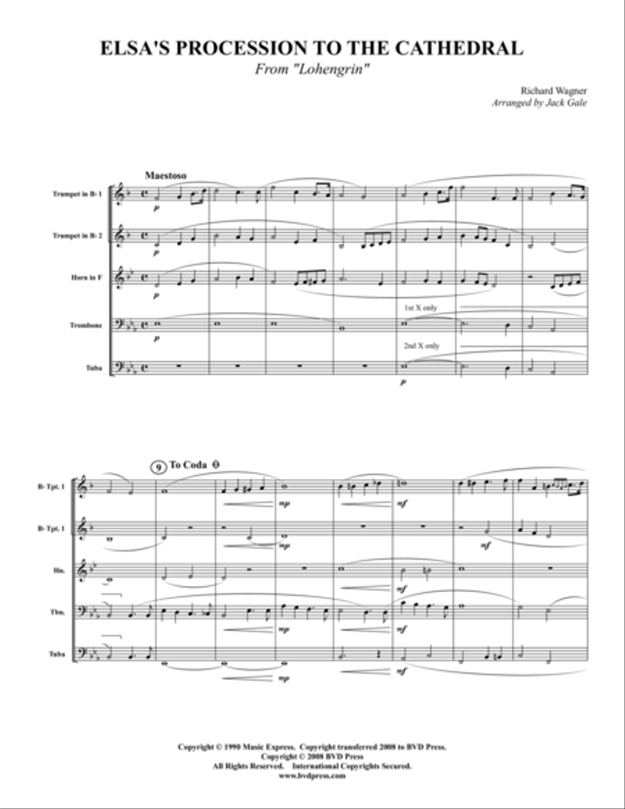 Elsa's Procession to the Cathedral Brass Quintet scores gallery preview page 1