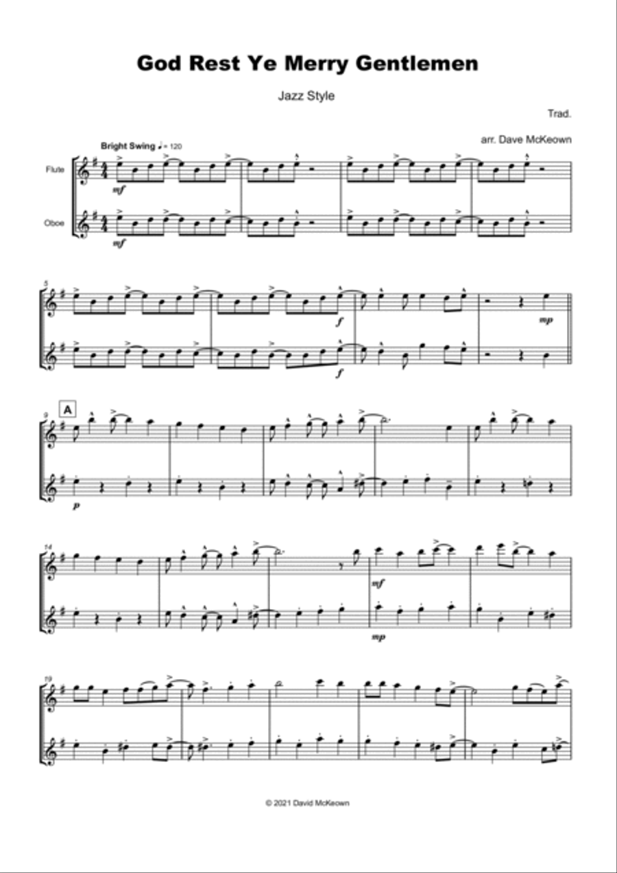 God Rest Ye Merry Gentlemen, Jazz Style, for Flute and Oboe Duet