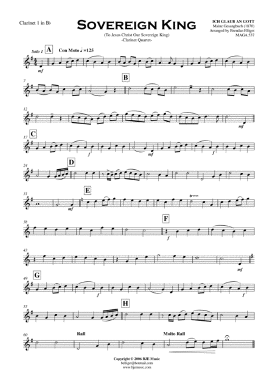 Sovereign King - Clarinet Quartet Score and Parts PDF image number null