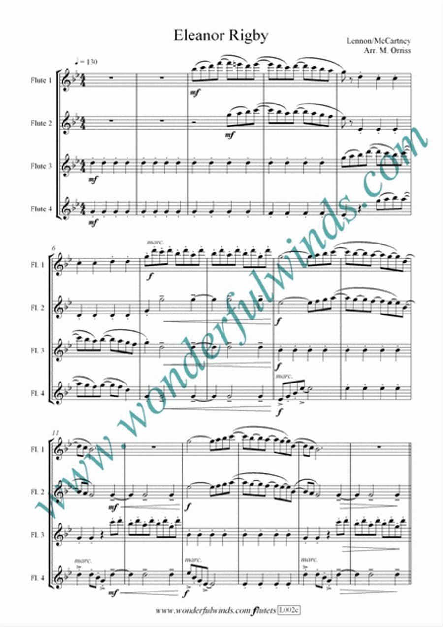 Eleanor Rigby Eleanor Rigby Flute Quartet scores gallery preview page 2