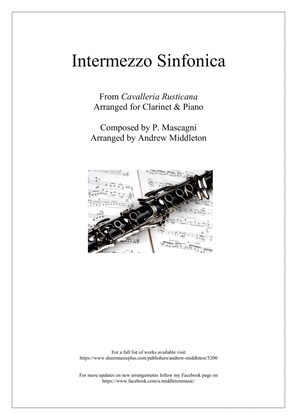 Book cover for "Intermezzo sinfonico" from Cavalleria Rusticana arranged for Clarinet and Piano