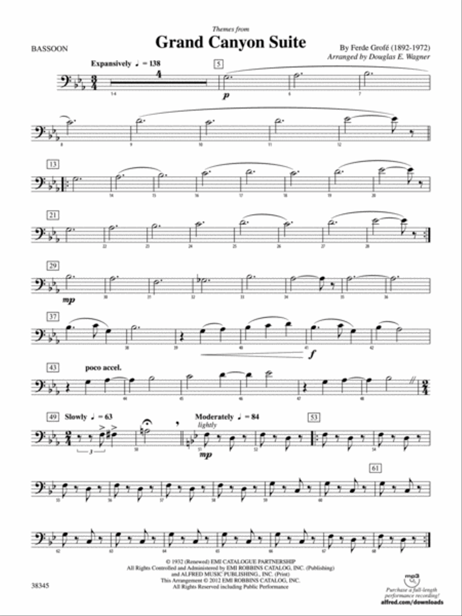 Grand Canyon Suite, Themes from: Bassoon Concert Band scores gallery preview page 1