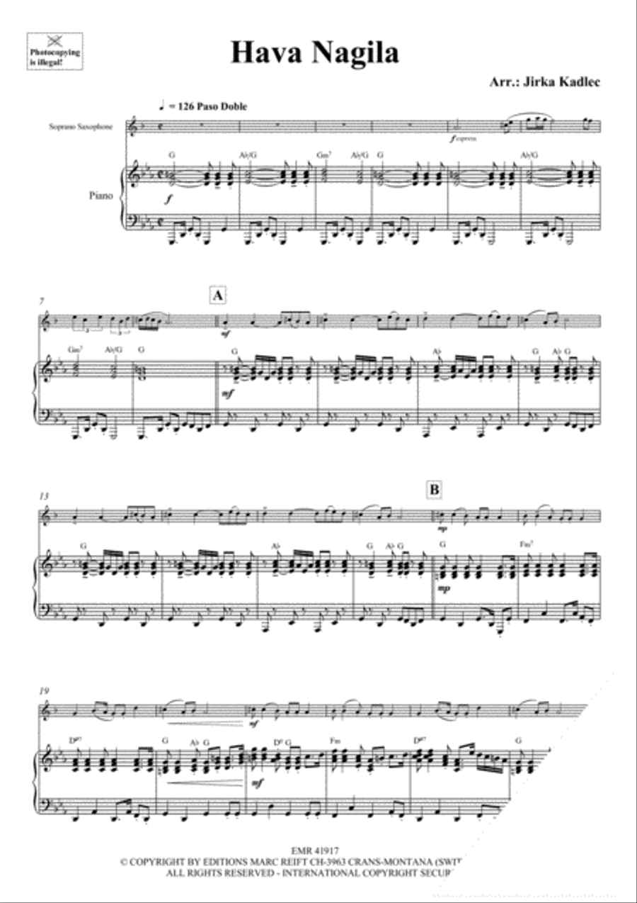 Hava Nagila Soprano Saxophone scores gallery preview page 4