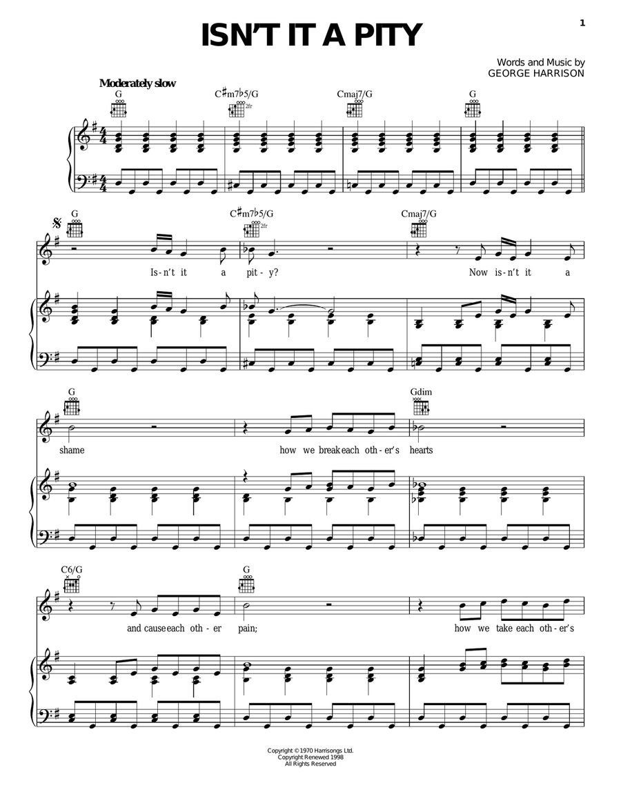 Isn't It A Pity Piano, Vocal, Guitar scores gallery preview page 1