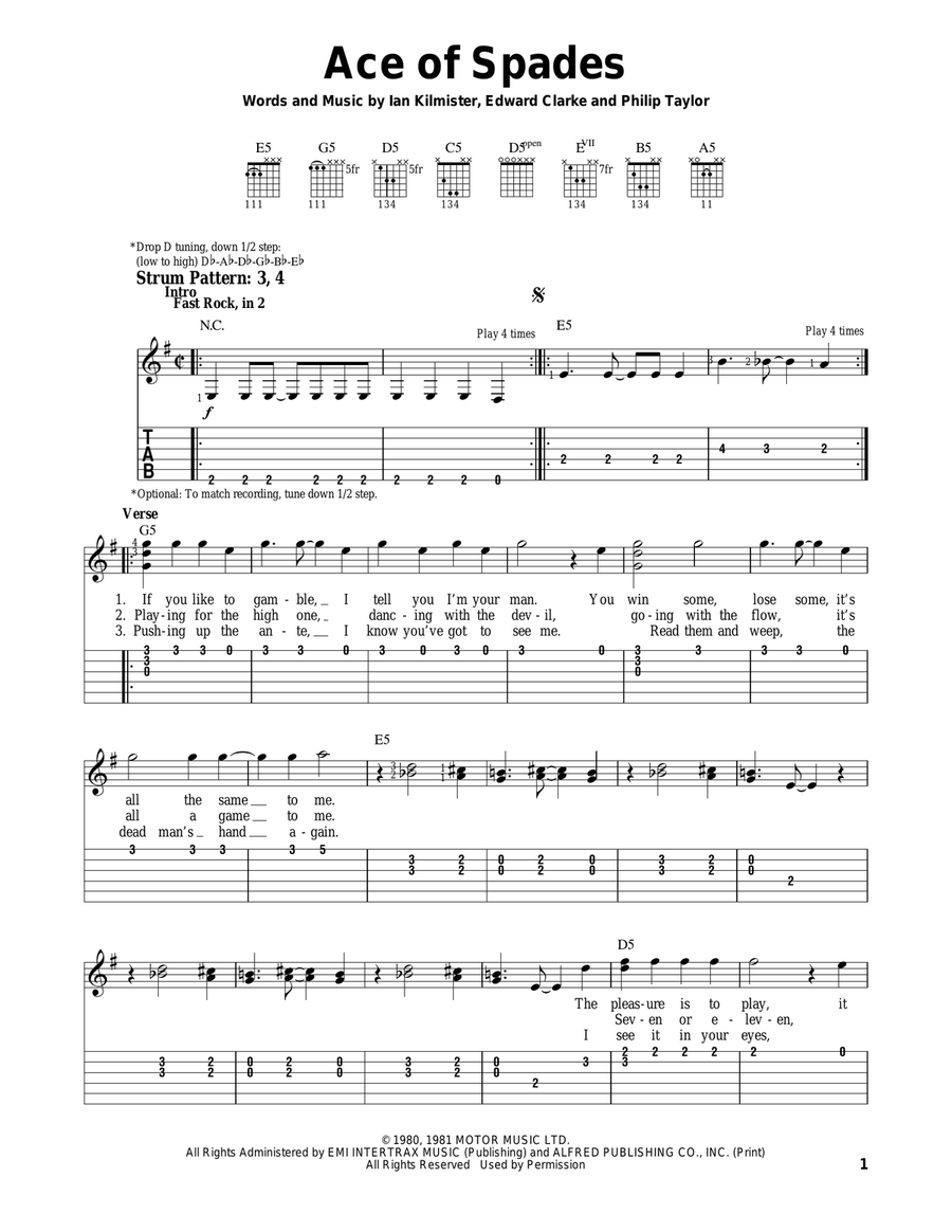Ace Of Spades Acoustic Guitar scores gallery preview page 1