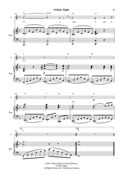 O Holy Night - Voice and Piano - F Major - W/Chords (Full Score and Parts) image number null