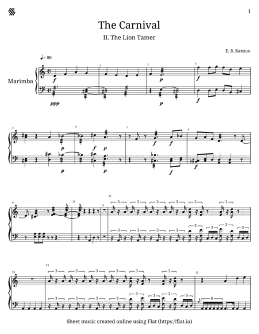 The Carnival II: The Lion Tamer Marimba scores gallery preview page 1